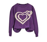 Camiseta para el día de San Valentín 2026 para mujer, primavera, otoño, ocio, moda, estampado de amor, manga larga, sudadera con capucha para 2026, Morado (, M