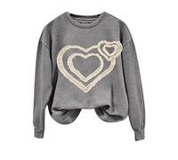 Camiseta para el día de San Valentín 2026 para mujer, primavera, otoño, ocio, moda, estampado de amor, manga larga, sudadera con capucha para 2026, gris, M