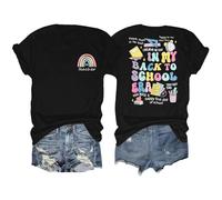 Camiseta para el primer día de clases para profesores: mujeres en mi regreso a la escuela camisas experiencia del profesor camisetas señoras cárdigan verano, Negro , XL