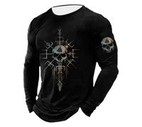 Camiseta para hombre 2026 Camiseta de manga larga con gráfico de mitología nórdica de estilo medieval - Camiseta casual de algodón suave de verano negro, Negro , XXL