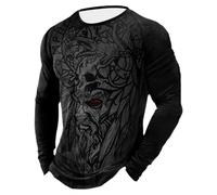 Camiseta para hombre 2026 Camiseta de Manga Larga con Gráfico de Mitología Nórdica Estilo Medieval - Casual Suave Color Sólido Verano Moda Camisetas, Negro , XXL