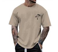 Camiseta para Hombre 2026 Hombre Primavera Coco Impresión Manga Corta Cuello Redondo Camiseta Con Algodón Floral Blusa Blanca Básica, caqui, L