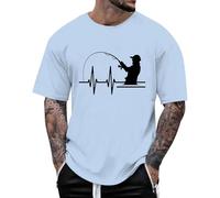 Camiseta para hombre 2026 Latido del corazón europeo, estampado retro, para hombre, informal, moderno, cómodo, holgado, deportivo, informal, manga corta, camisa negra de manga larga, azul claro, L