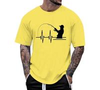 Camiseta para hombre 2026 Latido del corazón europeo, estampado retro, para hombre, informal, moderno, cómodo, holgado, deportivo, monocolor oversize amarillo, amarillo, XS