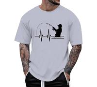 Camiseta para hombre 2026 Latido del corazón europeo, estampado retro, para hombre, informal, moderno, cómodo, holgado, deportivo, informal, manga corta, camisa negra de manga larga, Gris claro., XS