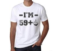 Camiseta para Hombre 60 Años Tengo 59 + Un Dedo Medio - 60 Years I'm 59 + A Middle Finger - Regalo Diseño Gráfico 60 Años Cumpleaños Aniversario Moda Año 1964 Blanco M