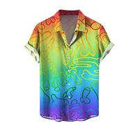 Camiseta para hombre, arco iris, polo con impresión 3D, informal, botones hacia abajo, novedad hawaiana, camisa de manga corta, camisas hawaianas divertidas para hombres, carnaval, disfraz para Gay