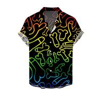 Camiseta para hombre, arco iris, polo con impresión 3D, informal, botones hacia abajo, novedad hawaiana, camisa de manga corta, camisas hawaianas divertidas para hombres, carnaval, disfraz para Gay
