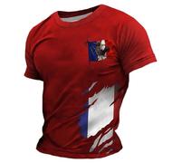 Camiseta para hombre blanca casual y cómoda camiseta deportiva para hombre con estampado del Día Nacional de Gallo y banderas europeas y nacionales, rojo, S