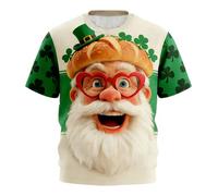 Camiseta para hombre, camisa de manga corta de San Patricio, diseño de enano a pan, gafas de corazón impreso 3D, trébol, blusa de algodón, ligero, estilo festivo Francia para celebraciones, Blanco48