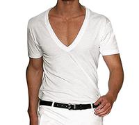 Camiseta para hombre, color negro, XXXL con cuello de pico, camiseta básica de verano, informal, camiseta de gimnasio, monocolor, camiseta minimalista, camisa de verano para hombre, corte ajustado