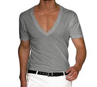 Camiseta para hombre, color negro, XXXL con cuello de pico, camiseta básica de verano, informal, camiseta de gimnasio, monocolor, camiseta minimalista, camisa de verano para hombre, corte ajustado