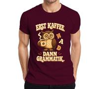 Camiseta para hombre con búho cansado y gramática, granate, L