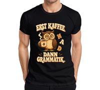 Camiseta para hombre con búho cansado y gramática, Negro , S