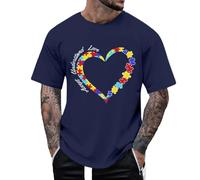 Camiseta para hombre con corazón de rompecabezas expresivo, camiseta gráfica con mensaje para una mayor comprensión | Parte superior para apoyar la conciencia, Style_s03 Navy, XL