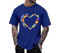 Camiseta para hombre con corazón de rompecabezas expresivo, camiseta gráfica con mensaje para una mayor comprensión | Parte superior para apoyar la conciencia, Style_s01 Blue, L