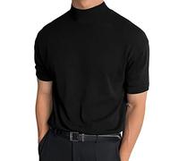Camiseta para hombre con cuello alto medio manga corta de punto camiseta suelta transpirable suéter de ocio camiseta interior camiseta elástica ligera para hombres, A negro., S