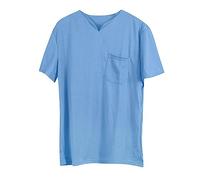 Camiseta para hombre con cuello en V, elástica, manga corta, moderna, monocolor, con bolsillo en el pecho, manga corta, tallas grandes, camiseta ligera para correr, cómoda camiseta de gimnasio, azul