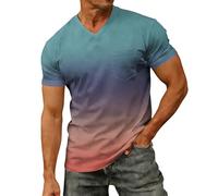 Camiseta para hombre con cuello en V y degradado de color, camiseta informal de manga corta con bolsillo en el pecho, camiseta moderna para el día a día, ocio y ropa de verano, Style#k04 Blue, S