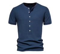 Camiseta para Hombre con cuello redondo Básico de Punto Sólido T - Camisa para Hombre sin Bolsillos de Algodón, Marine-B, L