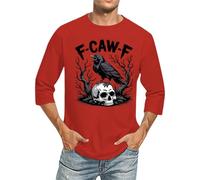 Camiseta para hombre con diseño de cuervo en calavera, camiseta gótica de manga 3/4 con estampado de cuervos sombríos, parte superior característica para ciclistas y tiempo libre, Style C04 Red, XXL