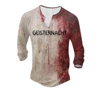 Camiseta para hombre con diseño de Halloween, informal, cuello redondo, tira de botones, estampado de manchas de sangre, impresión digital, manga larga, transpirable, cómoda, caqui, M