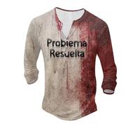 Camiseta para hombre con diseño de Halloween, informal, cuello redondo, tira de botones, estampado de manchas de sangre, impresión digital, manga larga, transpirable, cómoda, Rosa intenso., L