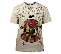 Camiseta para Hombre con Estampado 3D de Gato Estilo Ukiyo-e japonés Gato samurái Tatuaje Gráfico Camiseta para Mujer Cuello Redondo Manga Corta