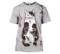 Camiseta para Hombre con Estampado 3D de Gato Estilo Ukiyo-e japonés Gato samurái Tatuaje Gráfico Camiseta para Mujer Cuello Redondo Manga Corta