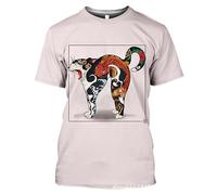 Camiseta para Hombre con Estampado 3D de Gato Estilo Ukiyo-e japonés Gato samurái Tatuaje Gráfico Camiseta para Mujer Cuello Redondo Manga Corta