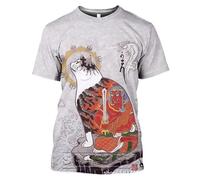 Camiseta para Hombre con Estampado 3D de Gato Estilo Ukiyo-e japonés Gato samurái Tatuaje Gráfico Camiseta para Mujer Cuello Redondo Manga Corta