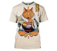Camiseta para Hombre con Estampado 3D de Gato Estilo Ukiyo-e japonés Gato samurái Tatuaje Gráfico Camiseta para Mujer Cuello Redondo Manga Corta