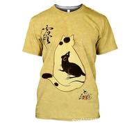 Camiseta para Hombre con Estampado 3D de Gato Estilo Ukiyo-e japonés Gato samurái Tatuaje Gráfico Camiseta para Mujer Cuello Redondo Manga Corta