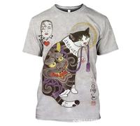Camiseta para Hombre con Estampado 3D de Gato Estilo Ukiyo-e japonés Gato samurái Tatuaje Gráfico Camiseta para Mujer Cuello Redondo Manga Corta