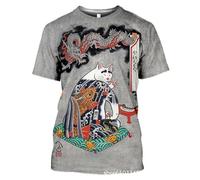 Camiseta para Hombre con Estampado 3D de Gato Estilo Ukiyo-e japonés Gato samurái Tatuaje Gráfico Camiseta para Mujer Cuello Redondo Manga Corta