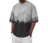 Camiseta para hombre con estampado de bosque en degradado - Camiseta de manga corta de gran tamaño con cuello redondo | Camiseta informal de verano para ropa de calle y exterior, Style#m04 Grey, XXL
