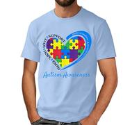 Camiseta para hombre con estampado de corazón de conciencia autismo - Camiseta negra con diseño de corazón de rompecabezas colorido, camiseta gráfica informal para el día a día y el tiempo libre