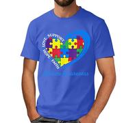 Camiseta para hombre con estampado de corazón de conciencia autismo - Camiseta negra con diseño de corazón de rompecabezas colorido, camiseta gráfica informal para el día a día y el tiempo libre