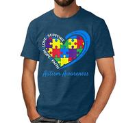 Camiseta para hombre con estampado de corazón de conciencia autismo - Camiseta negra con diseño de corazón de rompecabezas colorido, camiseta gráfica informal para el día a día y el tiempo libre