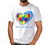 Camiseta para hombre con estampado de corazón de conciencia autismo - Camiseta negra con diseño de corazón de rompecabezas colorido, camiseta gráfica informal para el día a día y el tiempo libre