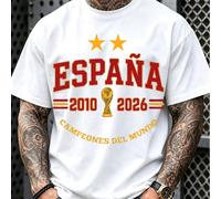 Camiseta para hombre con estampado de de España 2010 y 2026 - Selección española, cuello , manga corta, casual, talla adecuada para todo el año, ropa retro lavable a máquina, TALLA GRANDE
