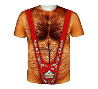 Camiseta para hombre con estampado de pecho peludo, diseño de festival de cerveza, manga corta, cuello redondo, novedad para el tiempo libre, el día a día, rojo, XXL