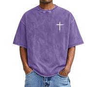 Camiseta para hombre con estampado gráfico, manga corta, corte grande, cuello redondo suave, camiseta de ocio estampada, diseño de cruz de Faith, diseño cristiano Jesús Father, O Light Purple, XL
