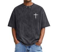 Camiseta para hombre con estampado gráfico, manga corta, corte grande, cuello redondo suave, camiseta de ocio estampada, diseño de cruz de Faith, diseño cristiano Jesús Father, O negro., XL