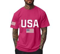 Camiseta para hombre con estampado vintage 4th of July USA Independence Day Streetwear Algodón Estampado Tops Hombres Camisetas Deportivas Regalo Mujer & Hombre, Rosa caliente., L
