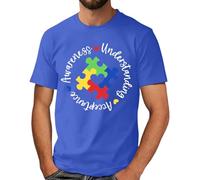 Camiseta para hombre con inscripción circular de Autism Awareness - Camiseta gráfica blanca con texto redondo de rompecabezas | Camiseta informal para el día a día y el tiempo libre, Style_j02 Blue