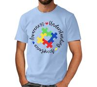 Camiseta para hombre con inscripción circular de Autism Awareness - Camiseta gráfica blanca con texto redondo de rompecabezas | Camiseta informal para el día a día y el tiempo libre, Style_j04 Blue, L