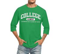 Camiseta para hombre con mangas 3/4, camiseta moderna con nombre de ciudad, estampado cómodo, cuello redondo, material transpirable, diseño informal para el tiempo libre y el día a día, verde, L