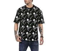 Camiseta para Hombre con Mangas Cortas Corte Oversize Cuello Redondo Algodón Calavera Negro S