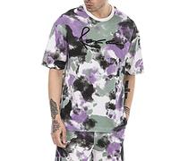 Camiseta para Hombre con Mangas Cortas Corte Oversize Cuello Redondo Algodón Estilo Batik Morado L